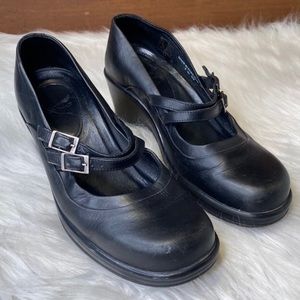 Dansko Babette Black Leather Strap Flats